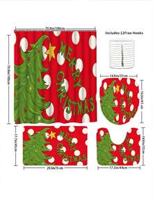 1/4pcs Christmas Tree Shower Curtain Set With 12 Hooks, Waterproof Polyester Bathroom Curtain, Thickened, Durable Quick-Dry, 180*180cm, Christmas Bathroom Decor - A - View 4