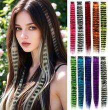 Hair Tinsel 45cm/18" Feather Hair Extension Clip-In Hidden Hairpiece, Gothic Style Black Striped Texture, Multi-Color Festive, Suitable For Beginners, Natural Looking Synthetic Fiber For Christmas, Carnival, Role Play, Party, Birthday - Multicolor - View 2
