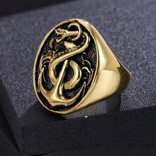 Nhẫn nam vintage màu vàng họa tiết rồng và mỏ neo, nhẫn ngón bản rộng dập nổi vân đen vàng giả cổ, phụ kiện cá tính phong cách hip hop cho nam, quà tặng Halloween - Nhiều màu - Xem 6