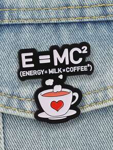 1 قطعة دبوس بروش قهوة كرتوني "E=MC" من المينا، دبوس ياقة وشارة لتزيين حقيبة الظهر، هدية للأصدقاء - متعدد الألوان - مشاهدة 5