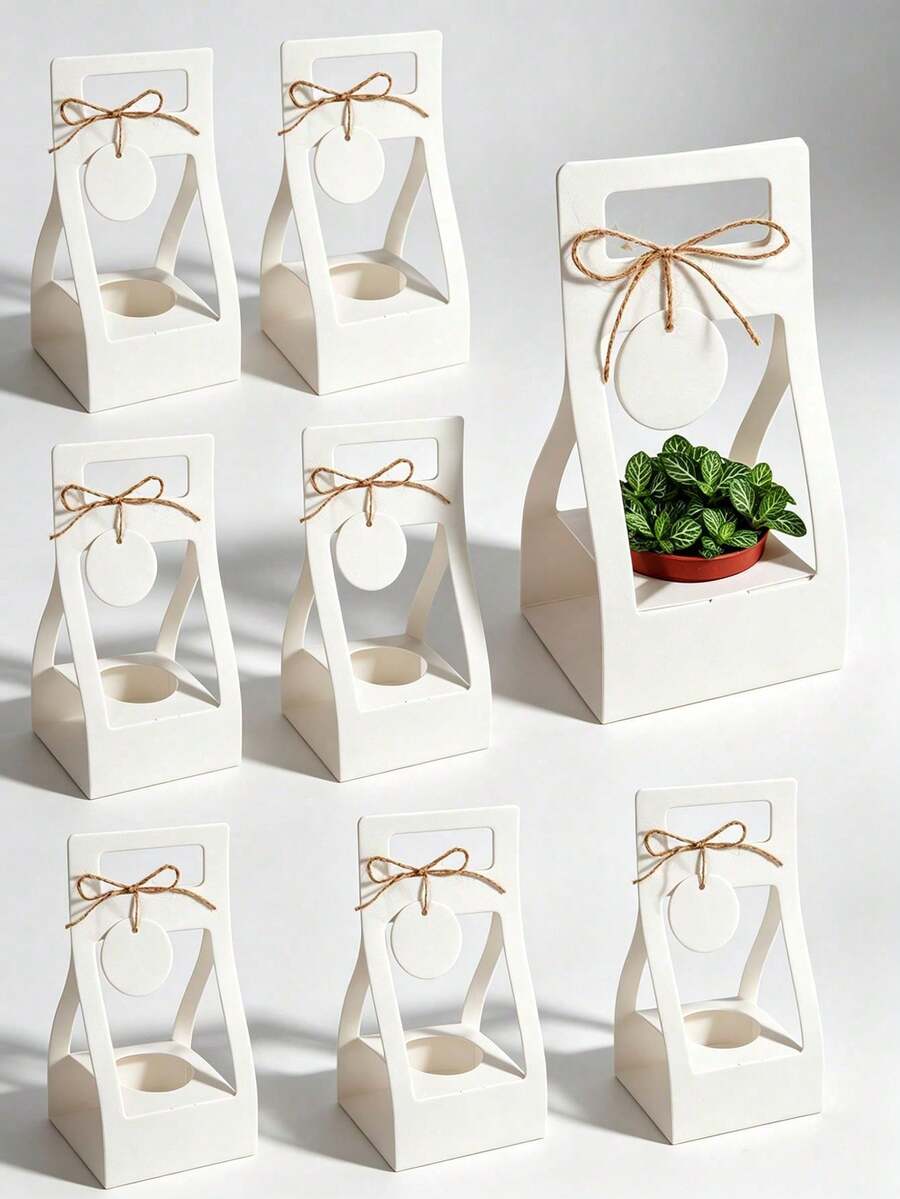 10PCS Succulent Plant Packaging Bags With Thank You Cards, Mini White Kraft Paper Gift Boxes, Wedding, Baby Shower, Succulent Party Favors Plant Holders, Suitable For 2.17 Inch Flower Pots