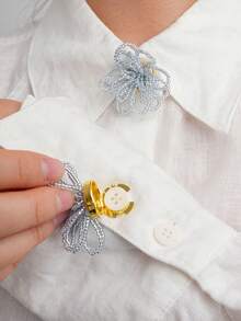 2 PCS Floral Beaded Button Covers For Shirts, Decorative Clip-On Button Cuffs & Dress Accessories For Women – Elegant Removable Metal Button Clips - A - View 8
