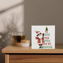 1pc Funny Santa Claus Wooden Box Sign, "He Can See You" Christmas Decor Ornament, 5x5 Inch, Suitable For Home, Kitchen, Bar, Lounge, Shelf Decoration, Creative Holiday Gift, Christmas Decoration - Wooden Box Ornament - View 5
