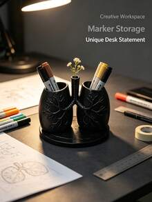Creative Lung Anatomy Model Storage Tube, Fun Makeup Brush Holder, Desktop Decorative Ornament, Dual Lung Shaped Storage Container, Vanity Organizer, Suitable For Home Bathroom Bedroom Study Room Storage Accessories, Room Decor, Home Decoration, Medical Student Gift - Multicolor - View 9