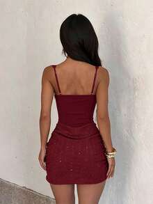 Autumn/Winter Party Dress, Homecoming Prom Evening Gown, Sexy Shiny Patchwork Beach Dress, Suitable For Halloween, Birthday - Burgundy - View 4