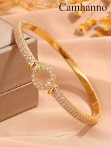 4/1pc Ladies' 18K Gold Plated Stainless Steel And Copper Bracelet Exquisite Multi Style Combination Set Temperament Layered Commuting Bracelet - Gold - View 6