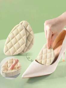 6pcs Self-Adhesive Soft Diamond Pattern Forefoot Sponge Pads, Soft Shock-Absorbing Insoles For Loose Shoes, Reusable Pressure Relief Shoe Size Adjuster - Invisible Fit, All-Day Comfortable Forefoot Cushion - Beige - View 3