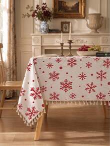 1 pc Taplak Meja Renda Rumbai Motif Kepingan Salju Natal Merah Musim Dingin, Cetak Satu Sisi Bahan Poliester Katun, Dekorasi Rumah Suasana Festival Natal Musim Dingin Persegi Panjang, Kotak, Bulat untuk Meja Makan, Cocok untuk Berbagai Acara termasuk Aktivitas Keluarga Harian, Pesta Ulang Tahun, Pertemuan Hari Raya, Dekorasi Meja Restoran - MultiWarna - View 2