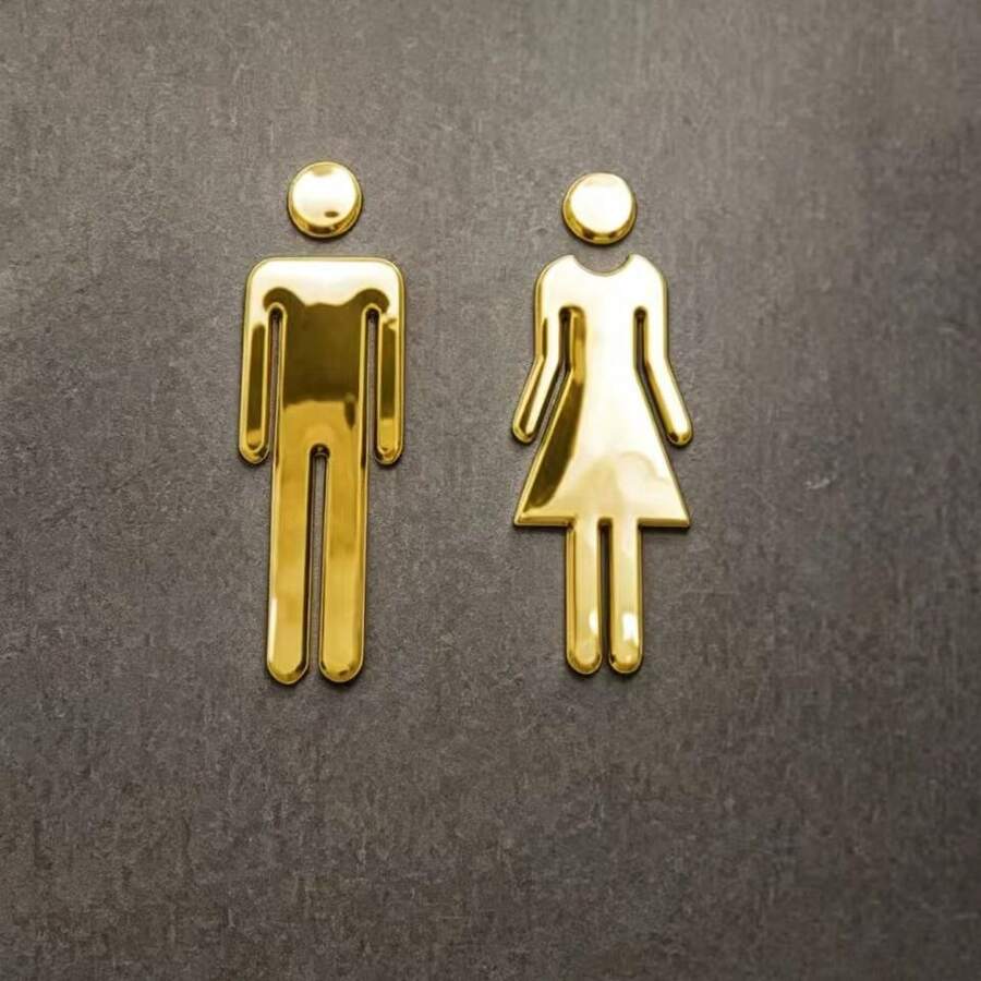 2 PC WC Wall Sticker Toilet Sign Restroom Sign Mirror Men & Women Door Plaque Signage Poster Wall Door Decoration Accessories Best Gift Birthday Graduation