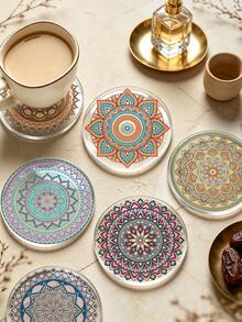 6/1pc Set Transparent Acrylic Mandala Coasters, Round Heat-Resistant Coffee Cup Mats, Scratch-Resistant Heat-Insulating Desk Protection Pads, Bohemian Floral Decorative Coasters, Suitable For Home Kitchen Bar Office Beverage Tea Cups, Home Desktop Decoration - Multicolor - View 8