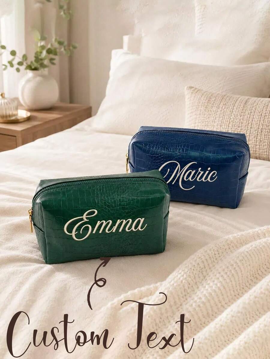 Personalized Faux Leather Makeup Bag, Custom Name Cosmetic Bag, Toiletry Pouch, Travel Gift For Her, Bridesmaid Gift - Multicolor - View 1