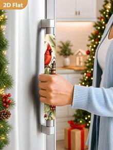 1/2Pcs Christmas Refrigerator Handle Covers, Northern Cardinal & Berry Pattern, With Hook And Loop, Suitable For Refrigerator, Oven, Microwave, Dishwasher, Christmas Holiday Kitchen Decor - View 4