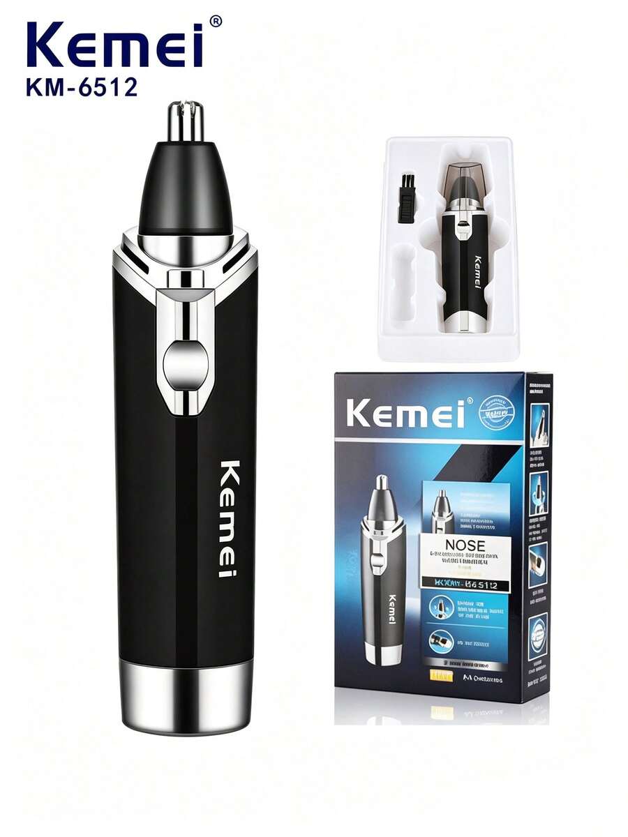 Kemei KM-6512 Portable Electric Nose & Ear Hair Trimmer For Men, Dual Speed Adjustment Nose Hair Cleaner & Trimmer, Battery Powered (1pc)
