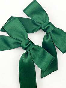 2 Pcs Dark Green Satin Hair Bow Clips For Women Girls, Ribbon French Barrettes Alligator Hairpins Hair Accessories - Dark Green - View 3