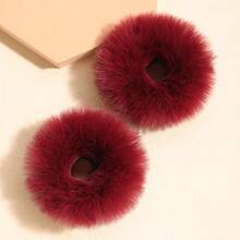 2pcs/Set Fluffy Hair Scrunchies Curly Plush Hair Accessories, Hair Ties, Scrunchy Hair Ties, Hair Bobbles, Casual, Winter Fall Autumn Accessories Ponytail Head Accessories Elastic Band Hair Rubber Bands - Royal Blue - View 10