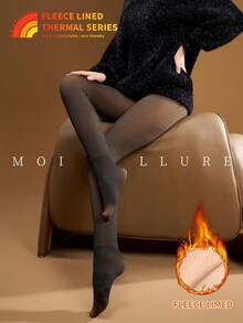 MOIRÉALLURE 1雙日常穿著透視感抓絨內裡緊身褲 - 黑色 - 查看 2