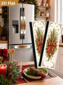 1/2pcs Christmas Fridge Handle Covers, Bow, Berry, Snowflake, Christmas Ball Patterns, With Hook & Loop Fastener, Suitable For Refrigerator, Oven, Microwave, Dishwasher, Christmas Kitchen Decor - View 1
