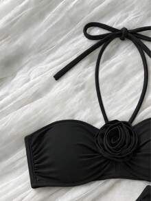 SwimNova 女款黑色3件式比基尼套裝，時尚優雅休閒泳衣，適合海灘度假派對 - 黑色 - 查看 4
