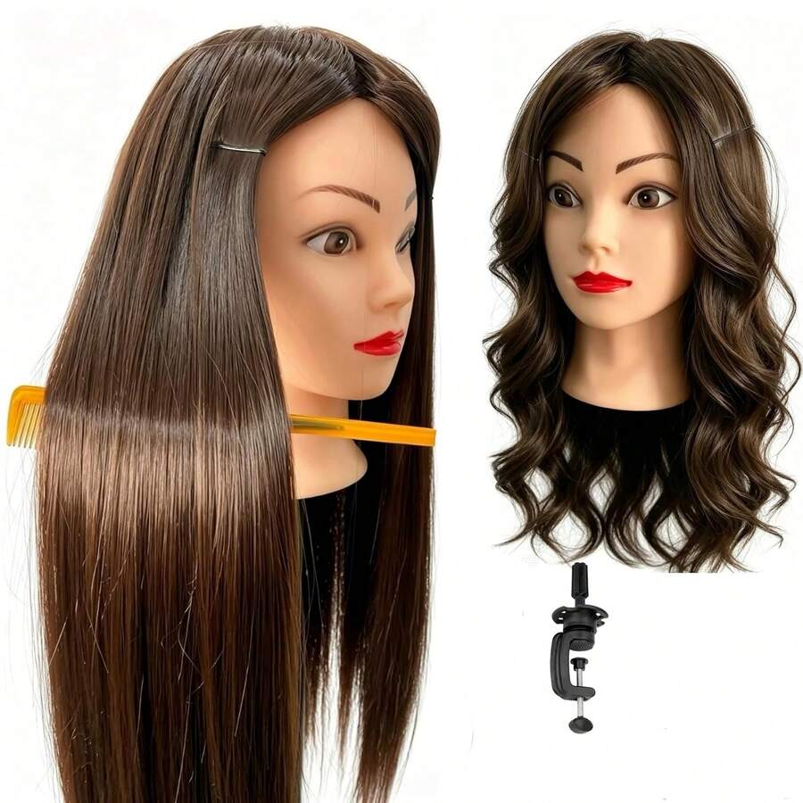 Kepala Manekin Kosmetologi dengan Rambut untuk Rias Wajah, Mengepang, Menggulung dan Memotong, Kepala Boneka Makeup untuk Penataan Rambut dengan Klem Meja, Set Penataan Rambut - 26 Inci - View 1