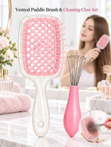 1set/1pc Shiny Handle Detangling Massage Comb, Wide Tooth Design For Comfortable Combing, Easily Say Goodbye To Tangled Hair, Flexible And Elastic Teeth, No Pulling During Combing, Suitable For Dry And Wet Hair, Ideal For Home Use Or Travel, Rounded Teeth For Comfortable Touch, Gently Massage Scalp While Combing, Flat Comb Surface, Easy To Clean Entangled Hair, Washable To Keep Clean, Lightweight And Portable - Multicolor - View 1