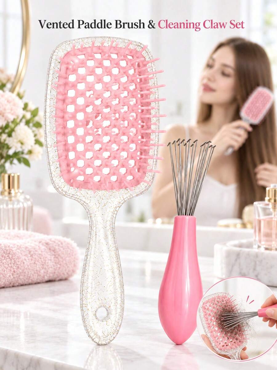 1set/1pc Shiny Handle Detangling Massage Comb, Wide Tooth Design For Comfortable Combing, Easily Say Goodbye To Tangled Hair, Flexible And Elastic Teeth, No Pulling During Combing, Suitable For Dry And Wet Hair, Ideal For Home Use Or Travel, Rounded Teeth For Comfortable Touch, Gently Massage Scalp While Combing, Flat Comb Surface, Easy To Clean Entangled Hair, Washable To Keep Clean, Lightweight And Portable - Multicolor - View 1
