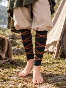 2pcs Medieval Vintage Leg Wraps With Straps, Suitable For Viking Renaissance Fair LARP Role Play, Cosplay, Vintage Fair And Halloween Retro Country Style Leg Decoration, Matching Medieval Costume - A - View 1