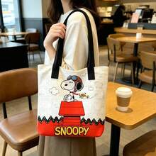 SNOOPY 1件花生史努比印花帆布斜挎手提包，休閒極簡風後背包，多功能小肩背包，耐用可調節肩帶，適合女性與青少年使用的托特包，完美適用於日常外出、工作、上學與購物 - 玫紅色 - 查看 3