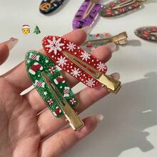 10pcs/Set Candy Christmas Socks Gift Reindeer New English Letter Christmas Hair Clips - Multicolor - View 5