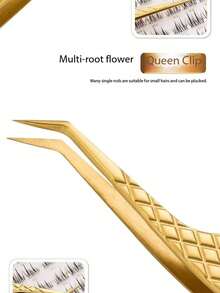 1pc Nagrakku Precision Fiber Pointed Tweezers, Gold Eyelash Extension Tweezers, Diamond Anti-Slip Textured Curved Tip Eyelash Tweezers, Stainless Steel Dolphin Shaped Eyelash Extension Makeup Tool - Gold - View 4