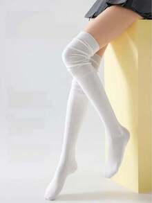 1 Pair Women's All-Season Over-The-Knee Socks, High Tube Socks, Non-Slip Comfortable Fit Thigh-High Socks, Thickened Warm Ribbed Long Socks, Soft Elastic Breathable Winter Long Socks, Comfortable Boot Socks - Multicolor - View 2