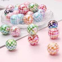 5pcs Acrylic Checkerboard Beads, Colorful AB Plaid Round Loose Spacer Beads, DIY Craft Beads For Keychains, Bracelets, Necklaces & Jewelry Making - Random Color - View 4