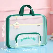 1pc 3-Layer Thickened Transparent Mesh Horizontal Tote Bag, 180° Wide Opening Book Storage Bag With Front Zipper Pen Pouch, Large Capacity Student School Tote, Portable Subject Classification Document Organizer,Back To School - Single Piece - View 14