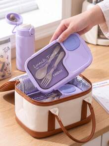 1pc Adult Lunch Box With Compartments And Utensils, Microwave And Dishwasher , Suitable For Picnic, Camping, Work, School, Party And Holiday - Multicolor - View 8