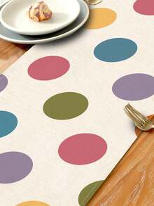 1pc Colorful Cartoon Polka Dot Print Table Runner, 4pcs Geometric Pattern Print Placemats, Suitable For Holidays, Parties, Birthdays, Dinner, Kitchen Dining Table Decoration, All Season Room Decor, Home Textile Decoration Table Runner - Multicolor - View 10