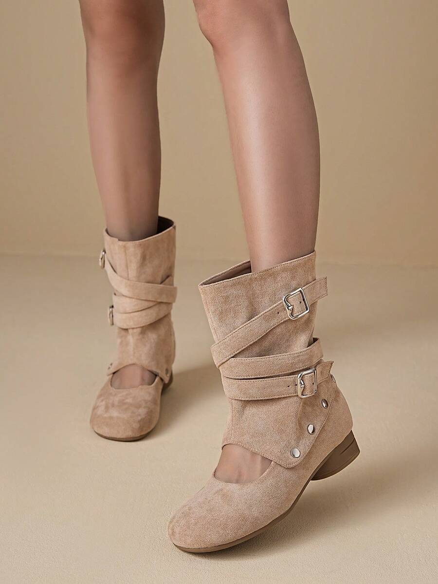 Women's 2026 Autumn/Winter New Detachable Inner Height-Increasing Ballet Tall Boots, 2-In-1 Mary Jane Shoes & Ankle Boots - Apricot - View 1