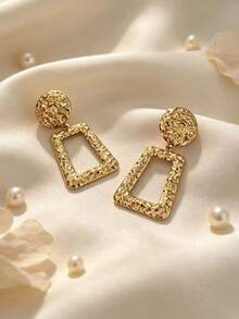 1 Pair Fashionable Creative Niche Design Hammered Texture Geometric Earrings Suitable For Women's Daily Wear - Gold - View 2