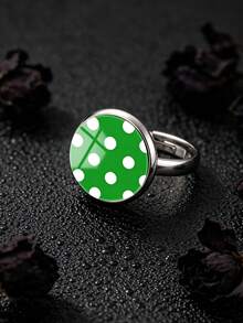 YUJUGLOW 1PC Adjustable Minimalist Cartoon Polka Dot Pattern With 316 Stainless Steel Round Open Ring, Suitable For Women's Daily Wear - Green - View 3
