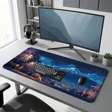 Japanese Night Cherry Blossom Street Pattern Extra Long Gaming Mouse Pad And Desk Mat Set, Non-Slip Durable Rubber Base, Smooth Surface, Suitable For Computer Laptop Office Home, Abstract Art Decor, Back To School Supplies - A - View 7