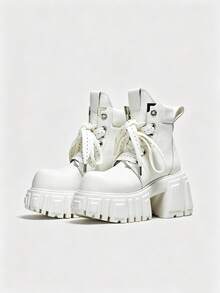 White Detachable Leg Tube Thick Sole Boots Women Punk Y2K 2-Way Wear High Tube Boots Height Increasing Motorcycle Boots - White - View 5