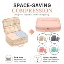 Expandable Compression Travel Clothing Storage Bag, Multi-Compartment Luggage Organizer With Luggage Strap And Handle, Waterproof Washable Twill Fabric Dustproof And Moisture-Proof Storage Cube, Suitable For Shirts, Underwear, Socks, Bras - Multicolor - View 2