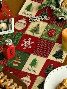 1pc Festive Atmosphere Christmas Tree Gift Gathering Table Runner, Winter Kitchen Table Decor, Family Celebration Decoration - Dark Green - View 4