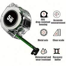 1pc High Precision Self-Locking Fluorescent Tape Measure - 5M, Laser Inkjet Coding Box Design, ABS Resin Material, 0.1mm Accuracy, With Clear Display Window, Suitable For Construction Measurement - A - View 10