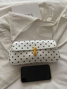 Polka Dot PU Leather Women's Underarm Bag, Casual Shoulder Bag, Suitable For Shopping, School, Travel Essentials And Wallet Storage - White - View 3