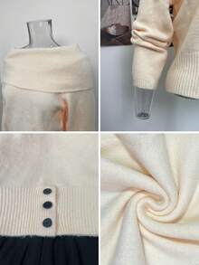 Korean Style Autumn/Winter Off-Shoulder Sweater Women Niche French Design Soft Knit Pullover Top - Apricot - View 9