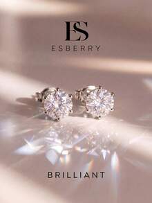 ESBERRY 1pc Moissanite Stud Earrings, Elegant 6-Prong Design, 0.1-2CT, Suitable For Women's Daily Wear And Special Occasions - Six-claw Round Diamond Earrings - View 2