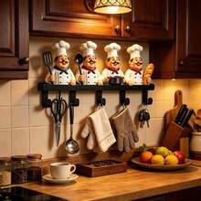 4pcs Chef Metal Wall Hooks, Kitchen Utensil Hooks, Kitchen Towel Hooks, Wall-Mounted Kitchen Storage Rack, For Kitchen Towels, Towels, Keys, Bags, Country Home Decor - View 2