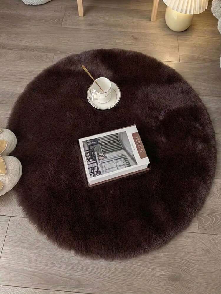 Soft Fluffy Coffee Brown Round Rug, Suitable For Bedroom, Living Room, Study, Office, Washable And Non-Slip, Living Room Rug, Round Bedroom Rug, Plush Rug, Bedside Rug, Faux Fur Rug, Decorative Rug, Bedroom Decor, Home Decor, Room Decor, Autumn Home Decor - Coffee Brown - View 4