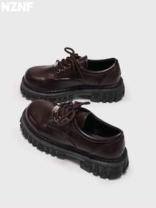 NZNF Women's Solid Color Academy Style PU Shoes With Buckle Strap, Thick Sole And Chunky Heel, Daily Commute Shoes - Coffee Brown - View 7