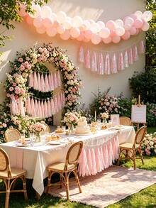 1/2/3bags Pink Iridescent Paper Tassel Garland, Shimmer Metallic Fringe Banner Birthday Bridal Shower, Wedding Backdrop Decorations (Gift Box Packaging) - Iridescent Paper Tassel Pink - View 9