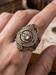 1pc Men's Single Ring, Metal Inlaid CZ Fashion Personalized Vintage Hollow Demon Eye Ring, Party Accessory, Halloween Jewelry - Multicolor - View 4